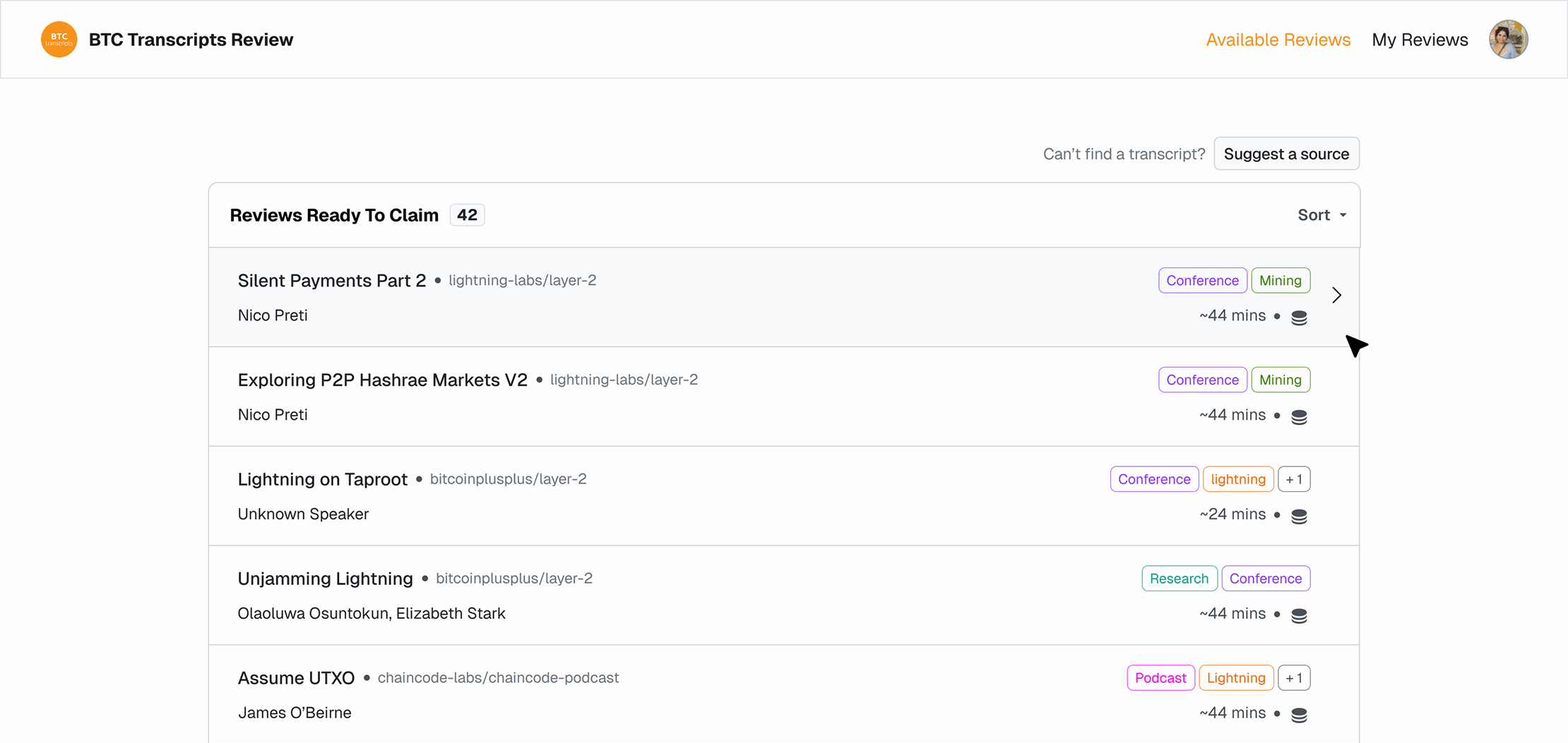 The redesigned list grouping each transcript into one selectable item